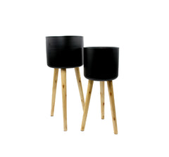 Vaso Metal Black : Portavaso in metallo su piedi di legno - CONFIG0173