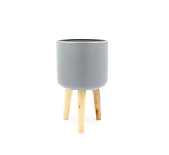 Vaso in metallo grigio su piedi in legno H41 - 9420508-88-M