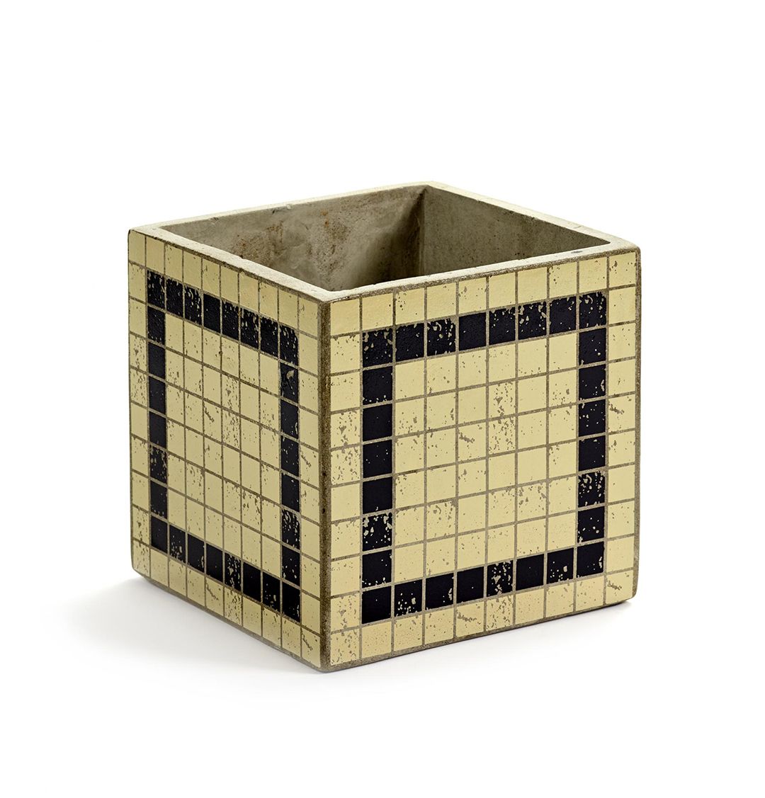 Cachepot Marie Mosaico avorio riga blu H15: vasi in cemento Serax - B7217003-Avorio riga Blu