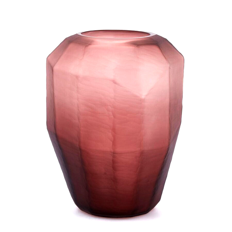Vaso Poliedro Rosa Antico XL - Vaso in Vetro Sfaccettato Svasato H38 X D29 - 104586,53