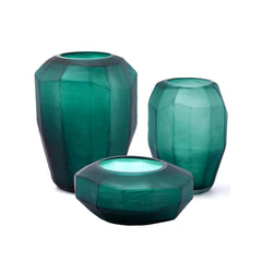 Vaso Poliedro Verde - Vaso in Vetro Sfaccettato Svasato  - CONFIG0405