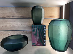 Vaso Poliedro Verde - Vaso in Vetro Sfaccettato Svasato  - CONFIG0405