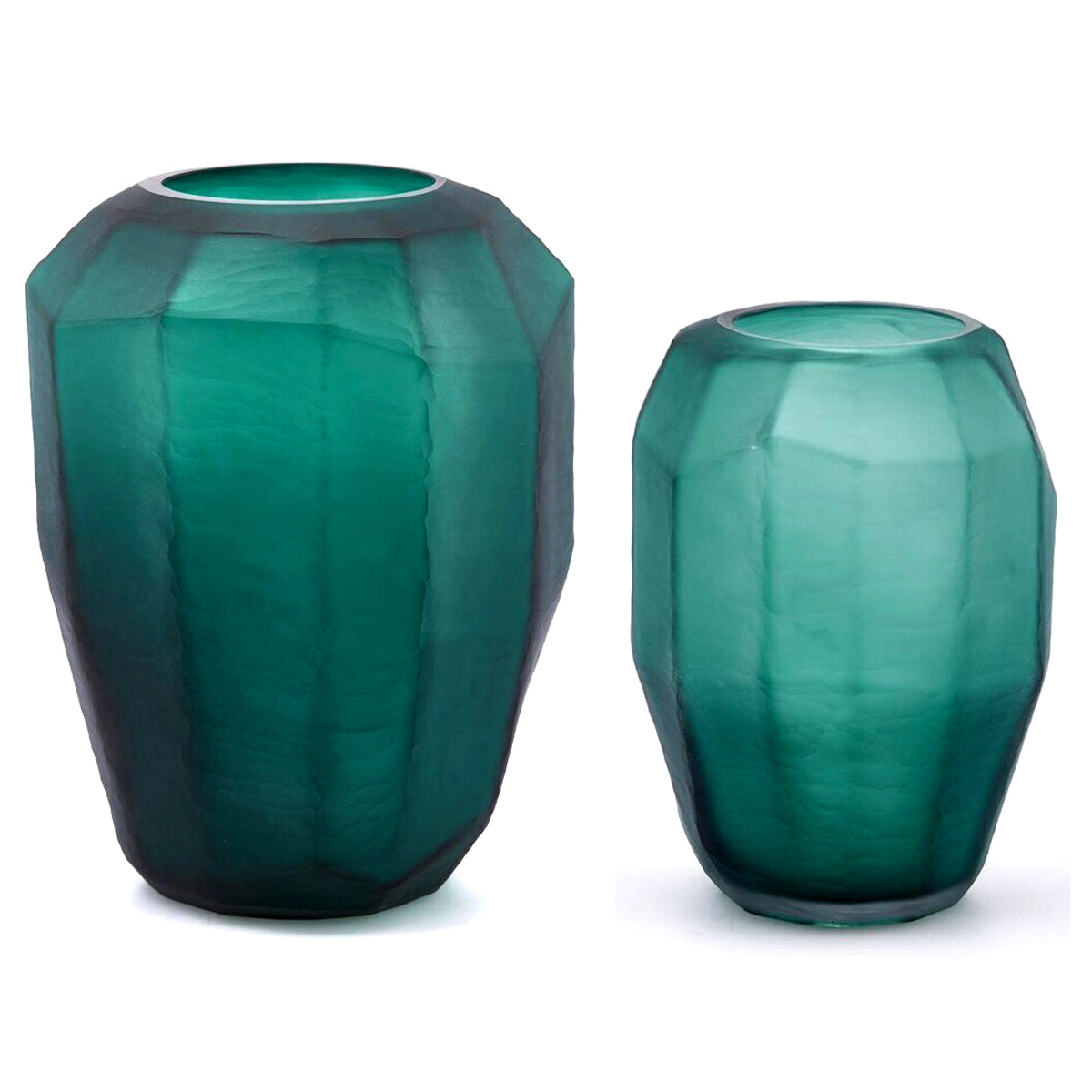 Vaso Poliedro Verde - Vaso in Vetro Sfaccettato Svasato  - CONFIG0405