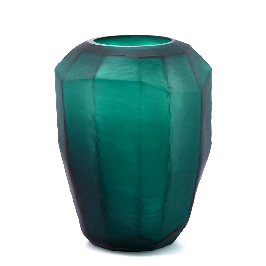 Vaso Poliedro Verde XL - Vaso in Vetro Sfaccettato Svasato H38 X D29 - 104586,70