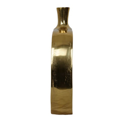 Vista laterale vaso decorativo quadrato in alluminio oro H30,5 cm