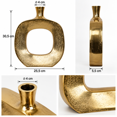 Vaso quadrato in alluminio oro H30,5 cm con dimensioni 25,5 x 5,5 cm