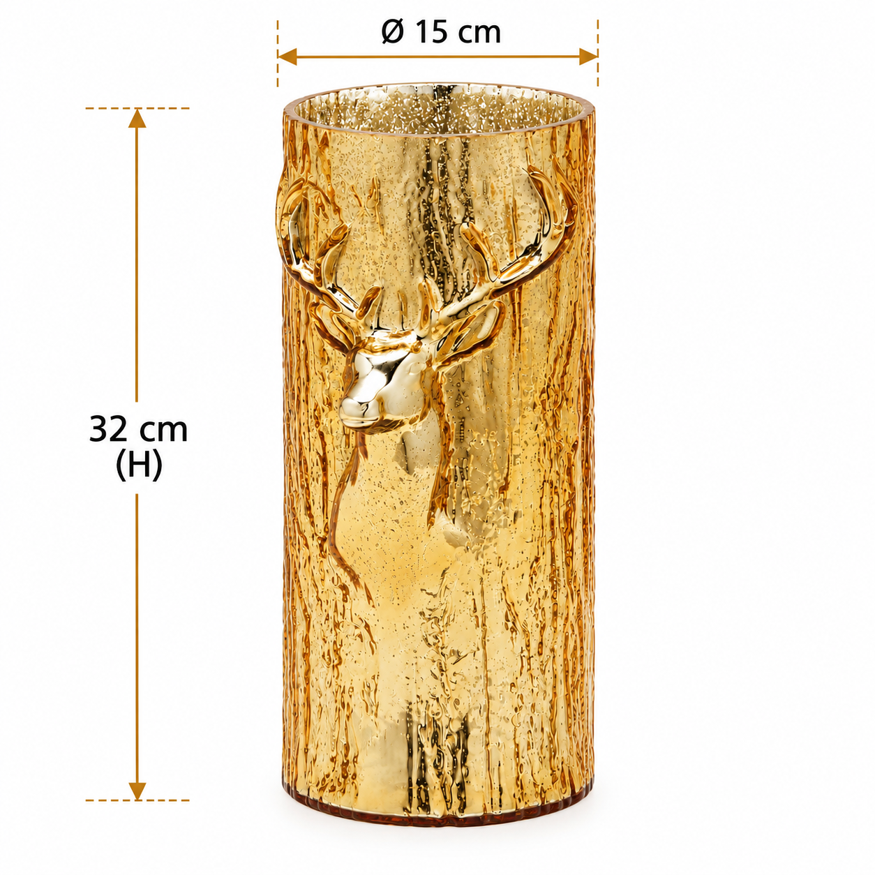 Vaso Renna Cilindro Oro EDG Enzo De Gasperi in vetro con dimensioni H 32 × Ø 15 cm