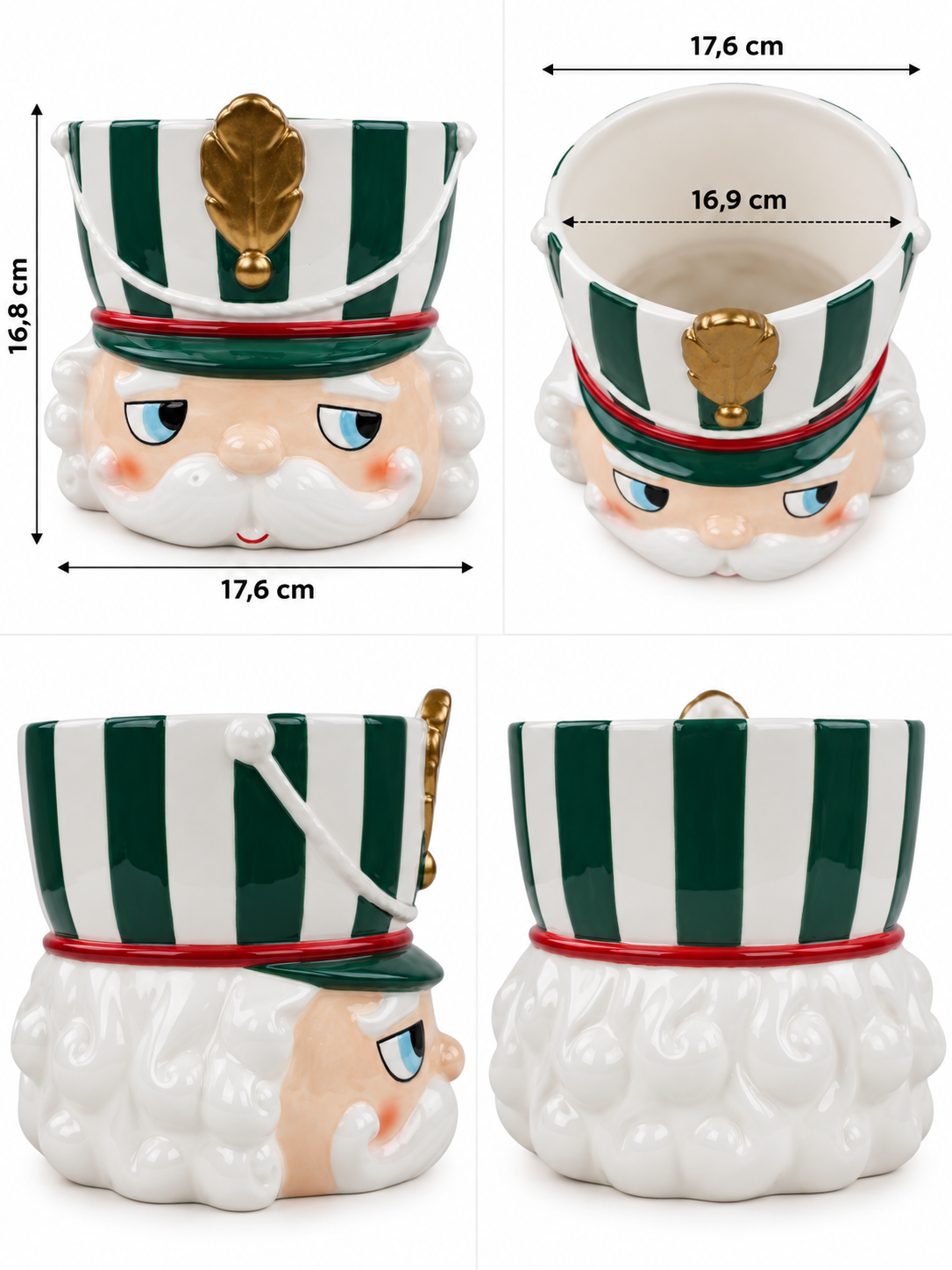 Vaso Schiaccianoci in ceramica verde con dimensioni 17,6 x 16,9 x H16,8 cm