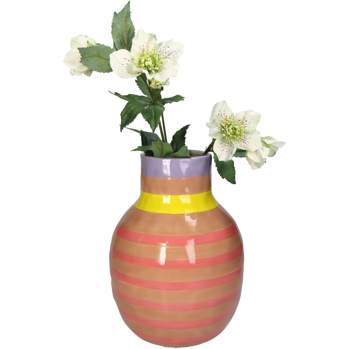 Vaso a Strisce Rosa e Beige in Ceramica H24,5 cm | Vasi di design in ceramica colorata - KAL-2000