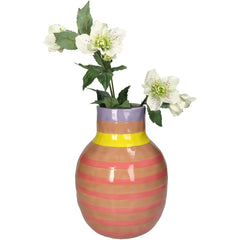 Vaso a Strisce Rosa e Beige in Ceramica H24,5 cm | Vasi di design in ceramica colorata - KAL-2000