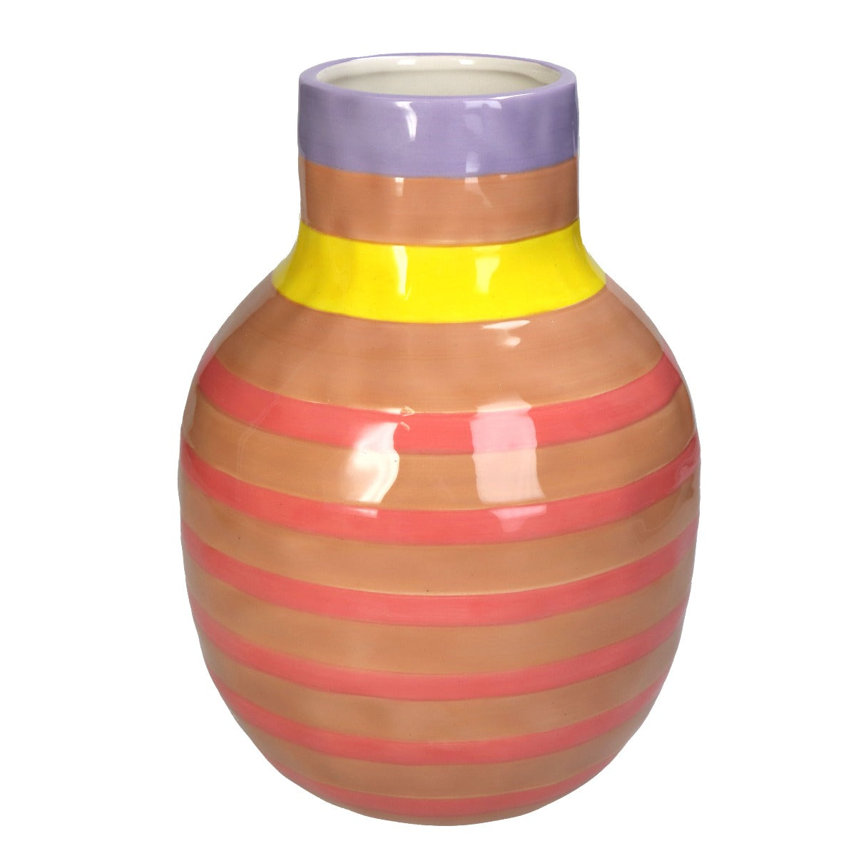 Vaso a Strisce Rosa e Beige in Ceramica H24,5 cm | Vasi di design in ceramica colorata - KAL-2000
