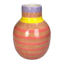 Vaso a Strisce Rosa e Beige in Ceramica H24,5 cm | Vasi di design in ceramica colorata - KAL-2000