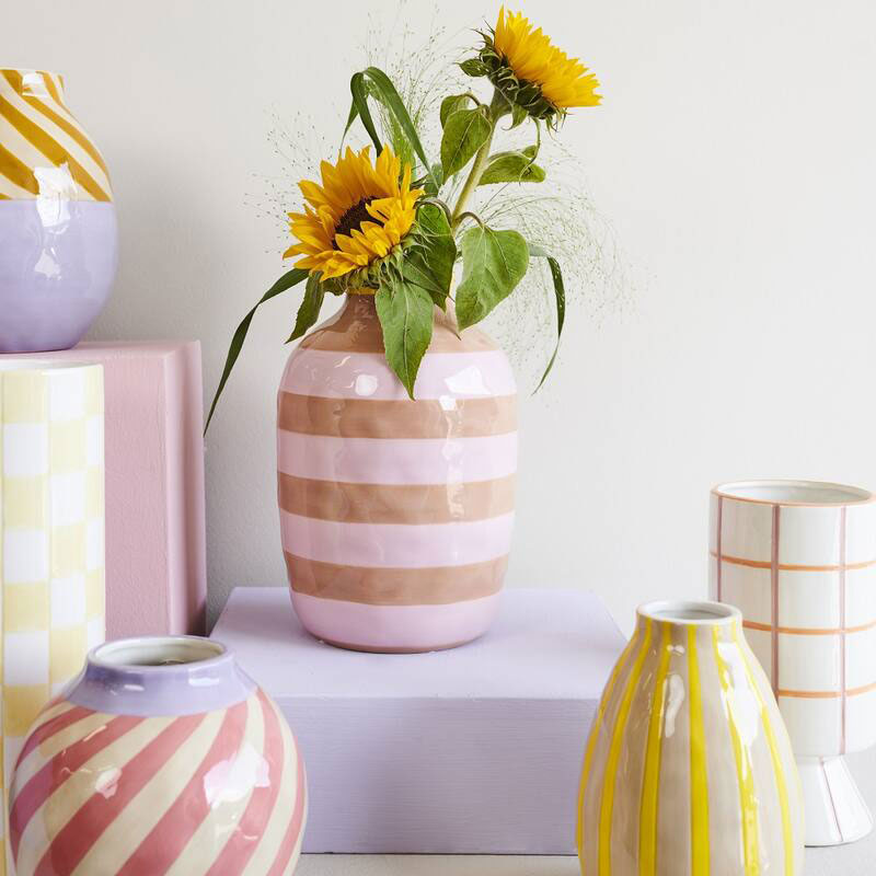 Vaso a Strisce Rosa e Marroni in Ceramica H26,4 cm | Vasi di design in ceramica colorata - KAL-2001