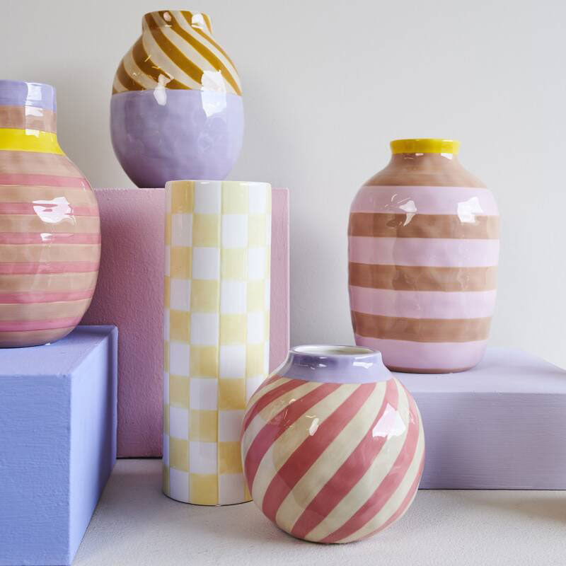 Vaso a Strisce Rosa e Marroni in Ceramica H26,4 cm | Vasi di design in ceramica colorata - KAL-2001
