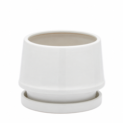 Vaso Trapezio L EDG Enzo De Gasperi in ceramica bianca H 22 × Ø 26 cm con sottopiatto coordinato