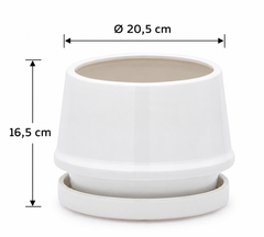 Vaso Trapezio M EDG Enzo De Gasperi in ceramica bianca con sottopiatto e dimensioni H 16,5 × Ø 20,5 cm