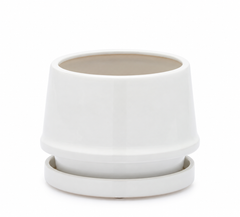 Vaso Trapezio M EDG Enzo De Gasperi in ceramica bianca H 16,5 × Ø 20,5 cm con sottopiatto coordinato