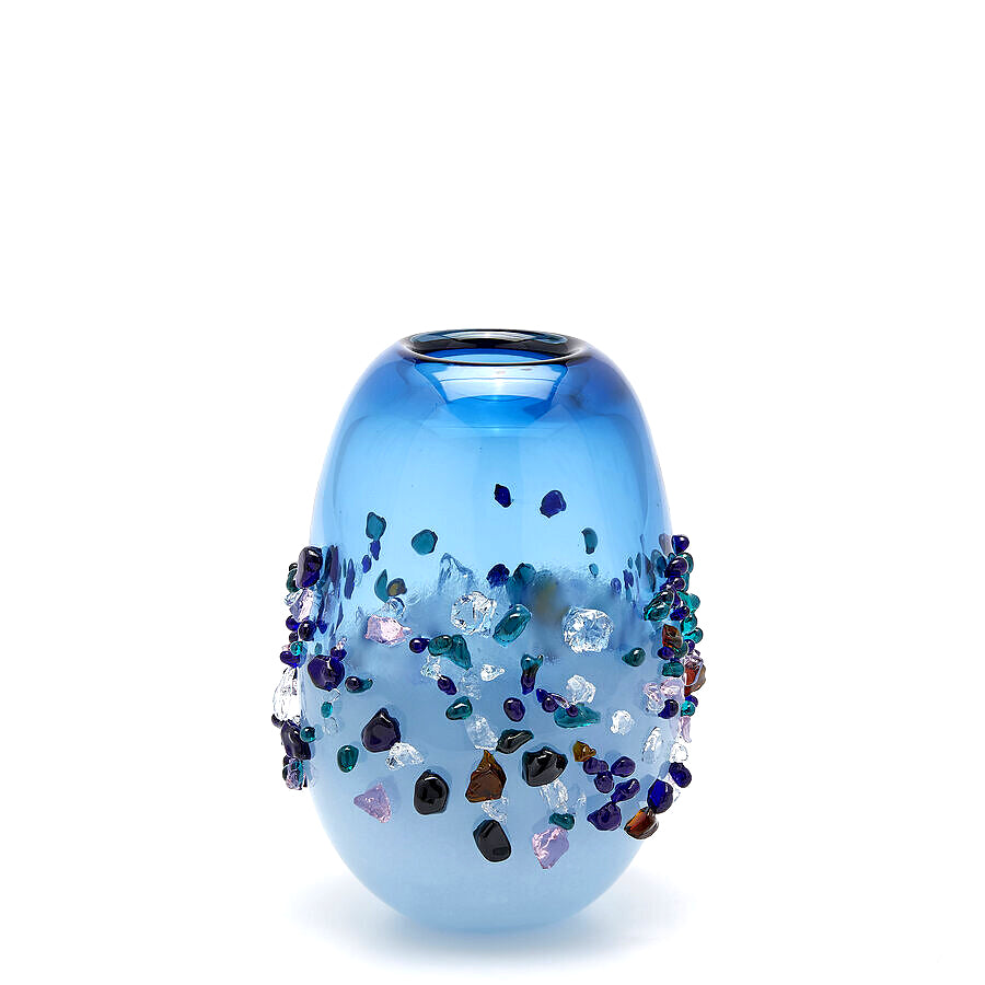 EDG Enzo De Gasperi Vaso Ovale Gemme in Vetro Blu Chiaro H25cm