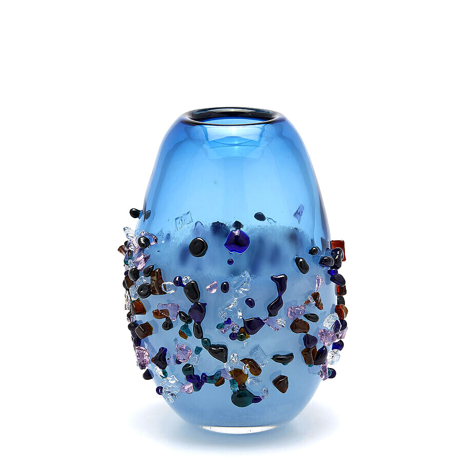 EDG Enzo De Gasperi Vaso Ovale Gemme in Vetro Blu Chiaro H29cm