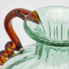 EDG Enzo De Gasperi Vaso Corinto in Vetro Verde Con Manici Ambra H42
