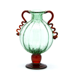 EDG Enzo De Gasperi Vaso Corinto in Vetro Verde Con Manici Ambra H42