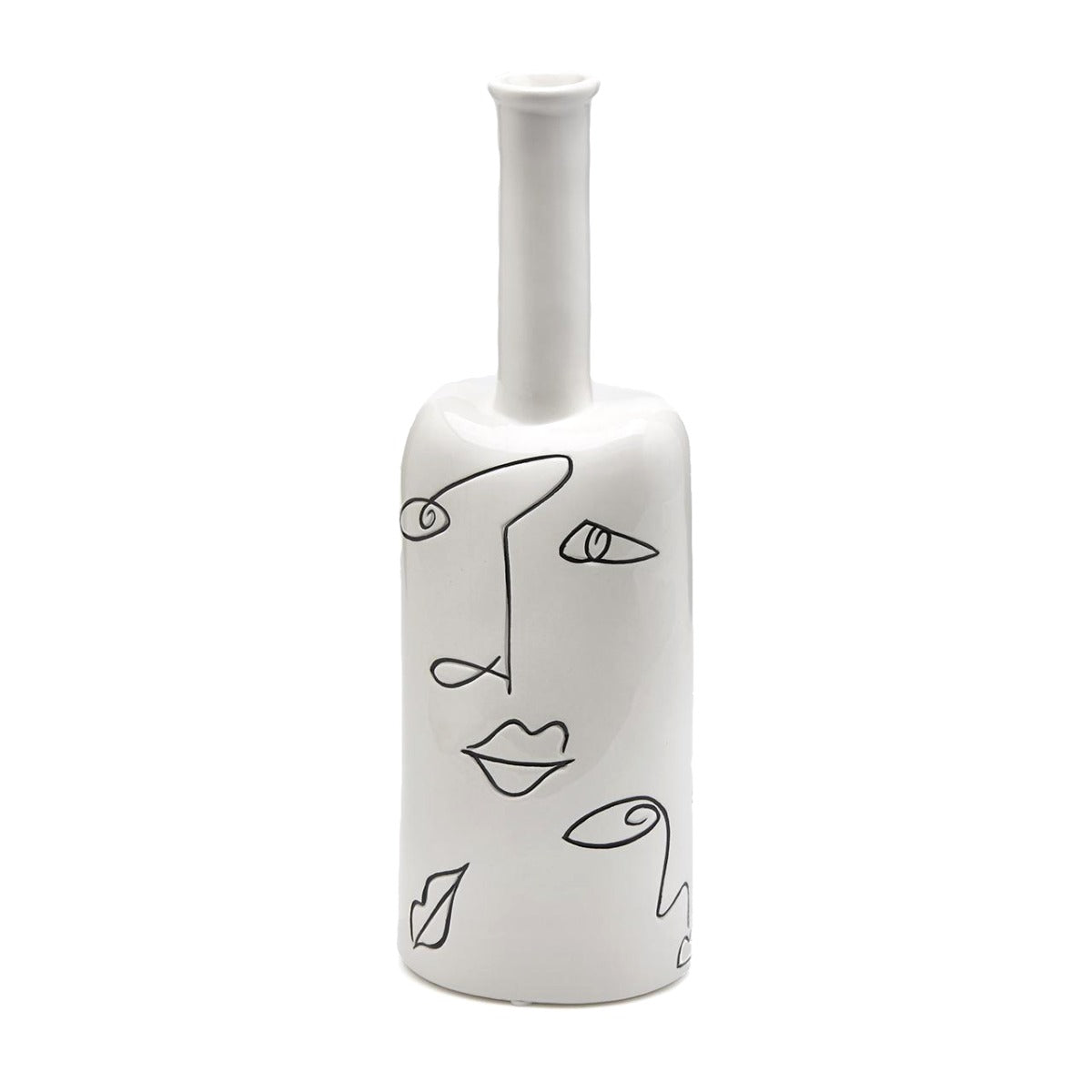 Vaso FaceStyle H33 | Vaso in ceramica bianca con tratti somatici neri - 013905