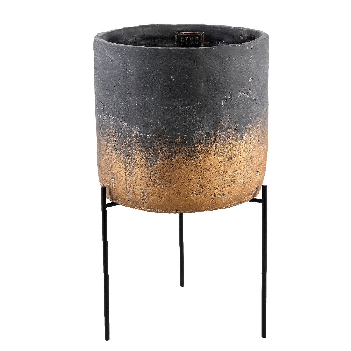 Aimy - portavaso in cemento grigio e oro su piedistallo in ferro nero H55 - 704801