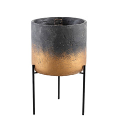 Aimy - portavaso in cemento grigio e oro su piedistallo in ferro nero H43 - 704800