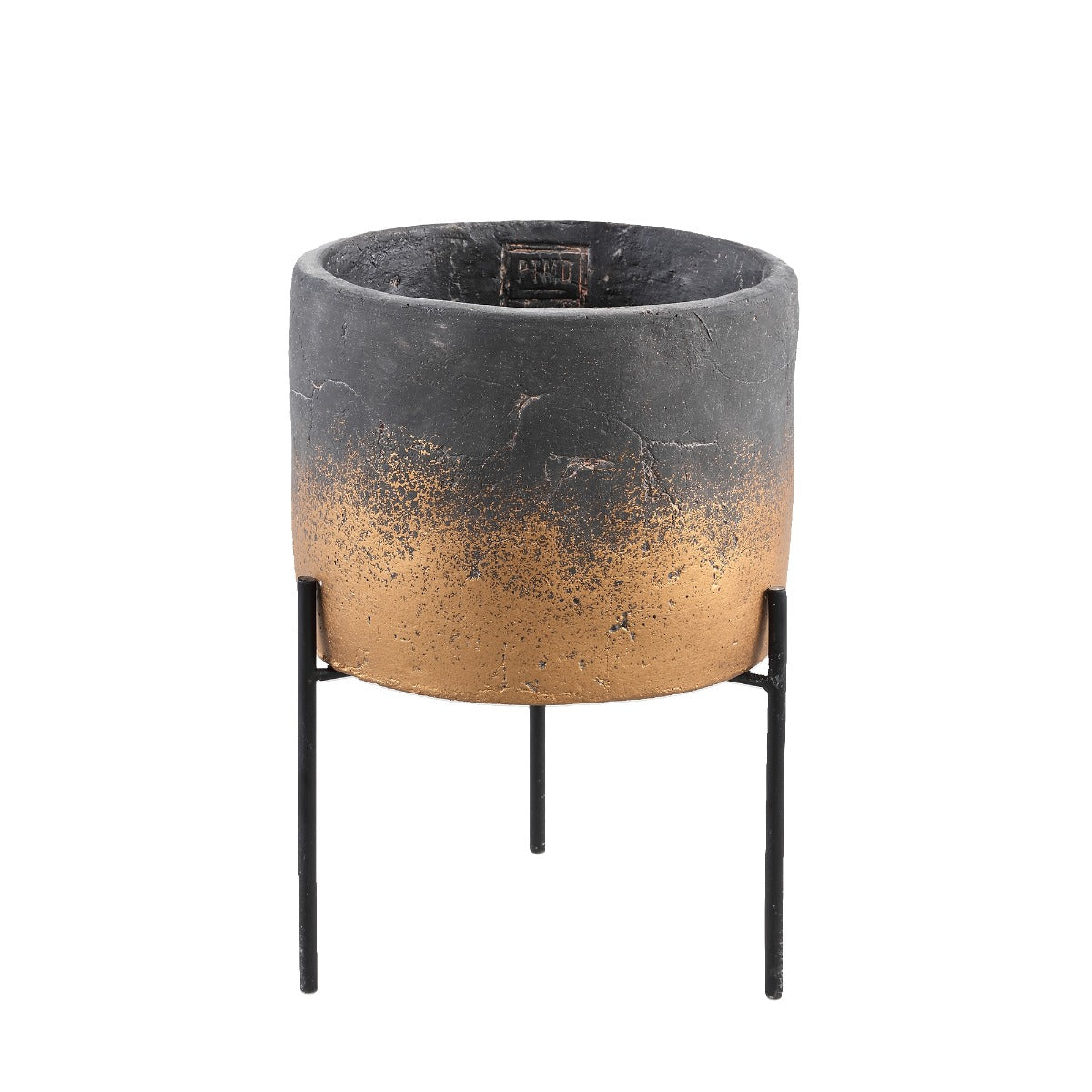 Aimy - portavaso in cemento grigio e oro su piedistallo in ferro nero H20 - 704799