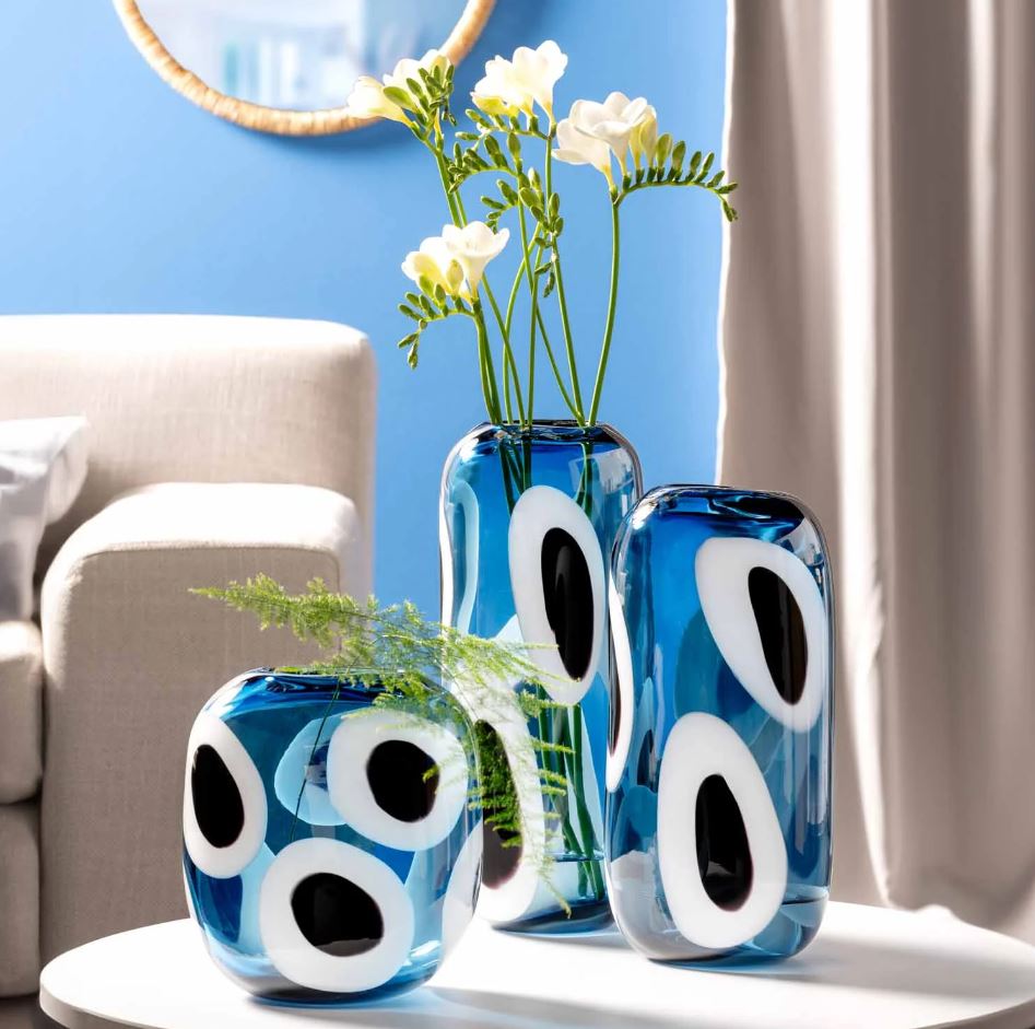 Vaso Occhi Blu in Vetro H37 Cm - Un Dettaglio di Stile per i Tuoi Interni - 047511