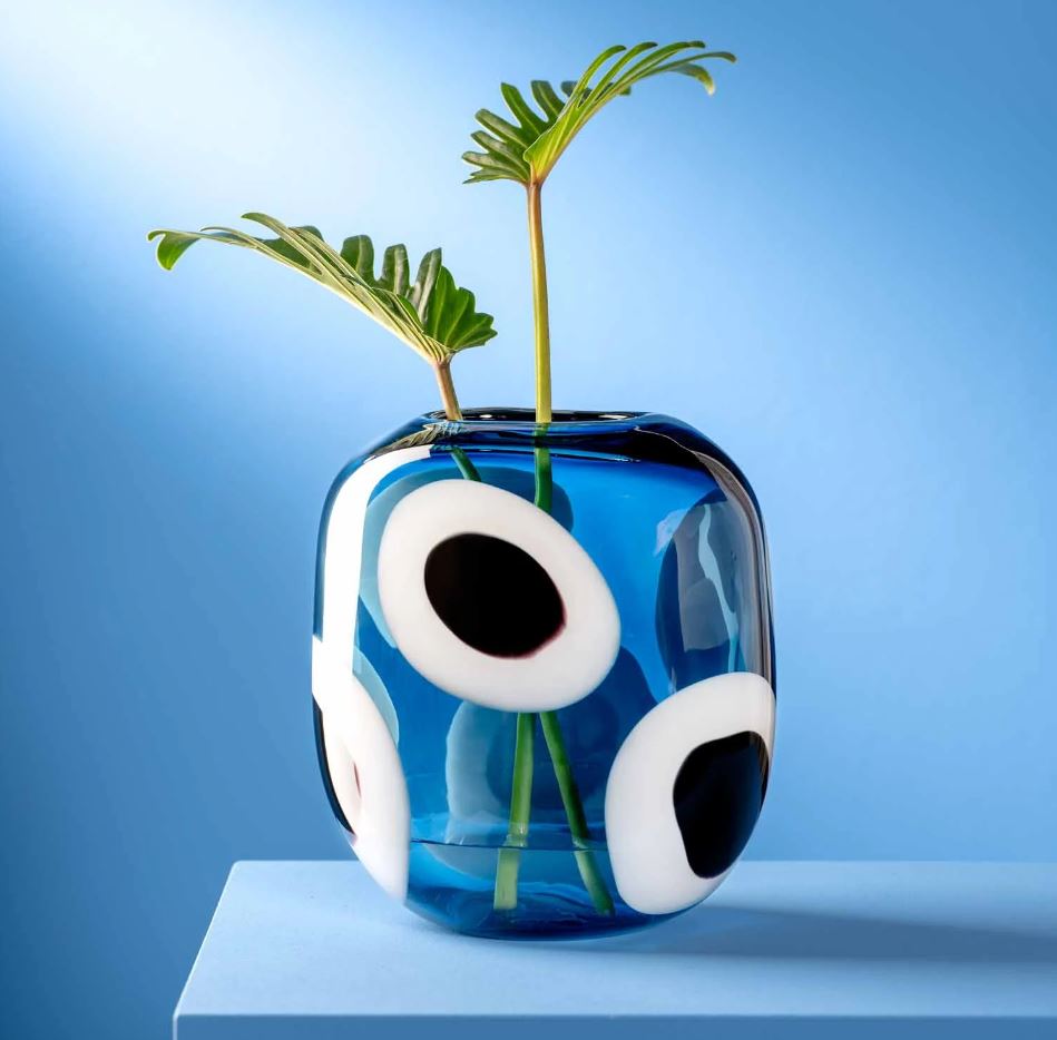 Vaso Occhi Blu in Vetro H22 Cm - Un Dettaglio di Stile per i Tuoi Interni - 047509
