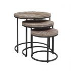 Vic Natural | Set 3Pz tavolini da caffè tondi in legno e ferro