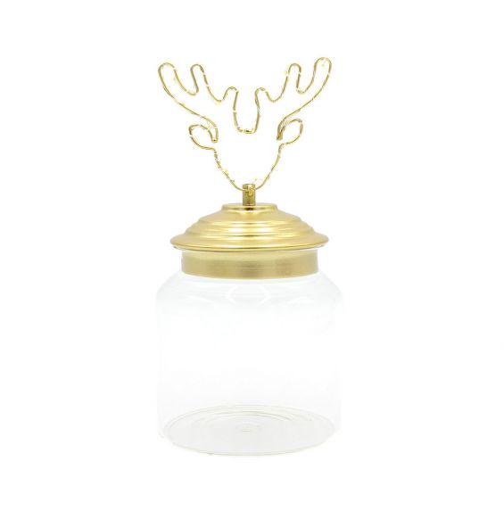 Barattolo di vetro con tappo in alluminio oro decoro Alce Led : Barattoli natalizi