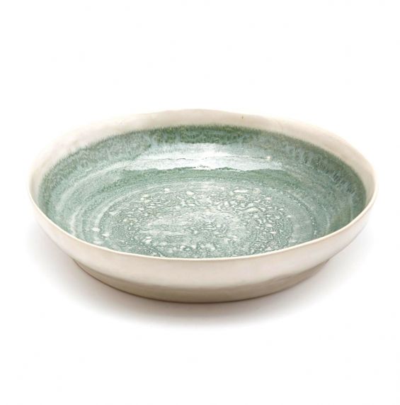 FENG Glaze - Piatto fondo in ceramica gres smaltata verde oliva D22 H5