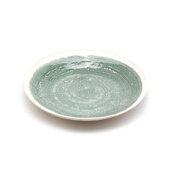 FENG Glaze - Piatto piano in ceramica gres smaltata verde oliva D22