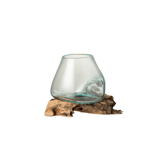 Vaso in vetro riciclato su legno naturale M