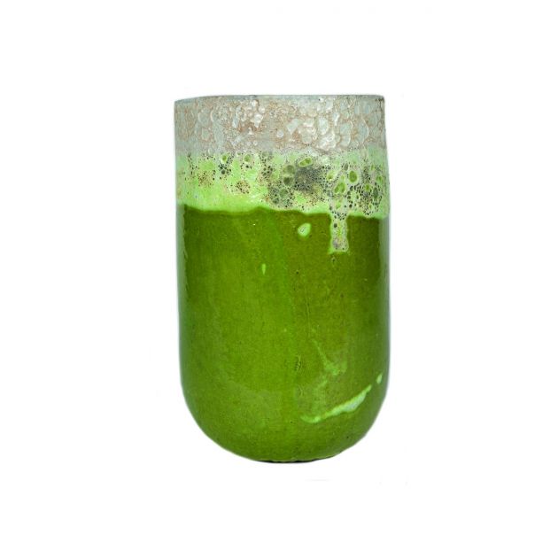 Vaso Kaysa Green H55 | Vaso in terracotta smaltata con bordo grezzo