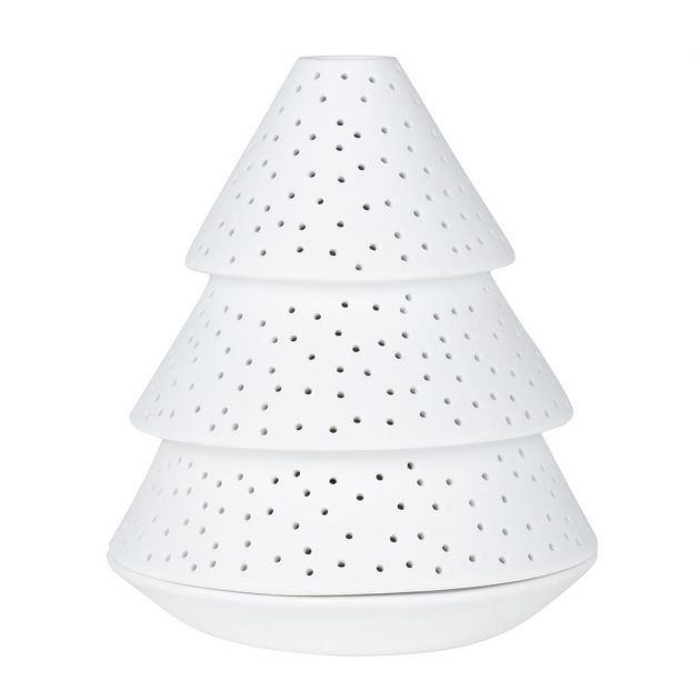 Porta Tealight Albero di Natale in Ceramica Bianca Satinata H15,5
