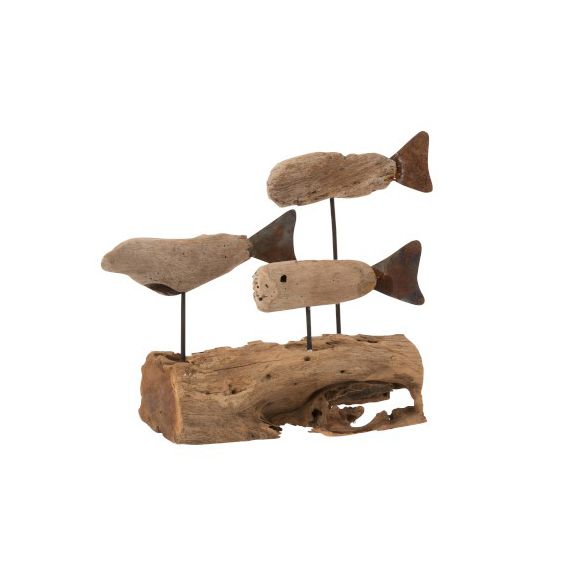 Scultura 3 pesci su base tronco in legno naturale