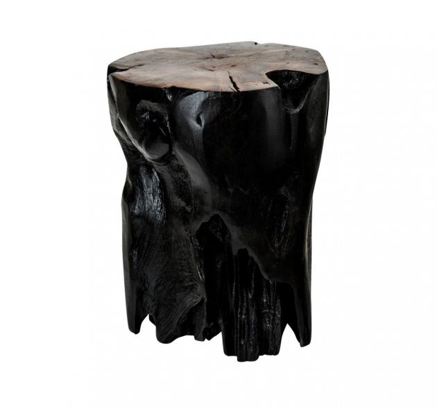 Massive wood stool black round