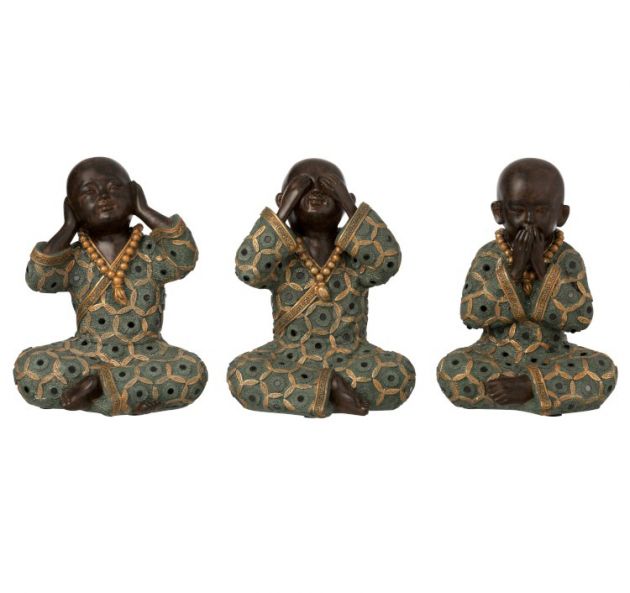 Set 3 statuette monaci zen non sento, non vedo, non parlo H21