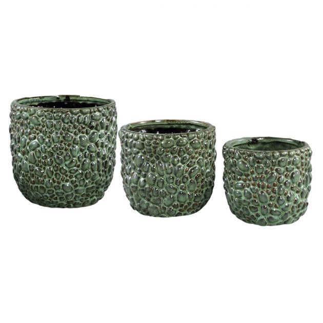 Danillo - Portavaso in ceramica verde con motivo a gocce rotonde 