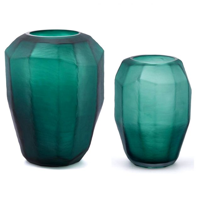 Vaso Poliedro Verde - Vaso in Vetro Sfaccettato Svasato 