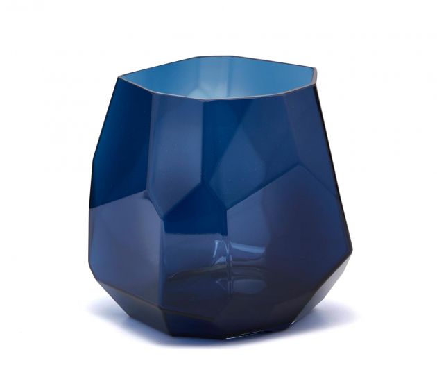 Vaso Sfaccettato vetro blu H22